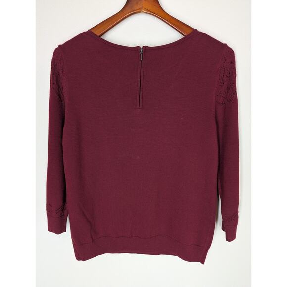 Talbots Women's Large Sweater Red Long Sleeve Open Knit Cotton Blend Zip Back - Picture 4 of 9